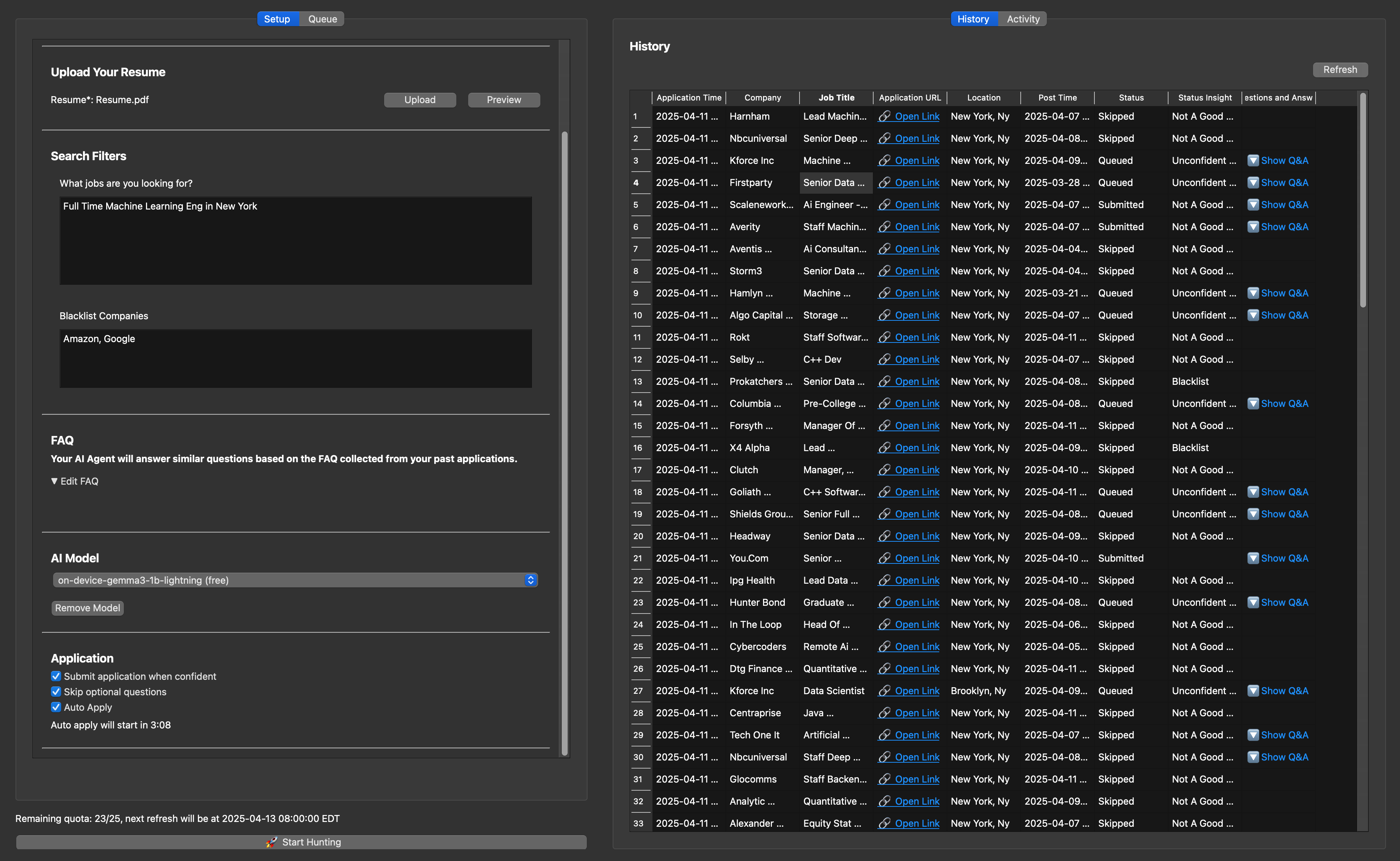 Setup page